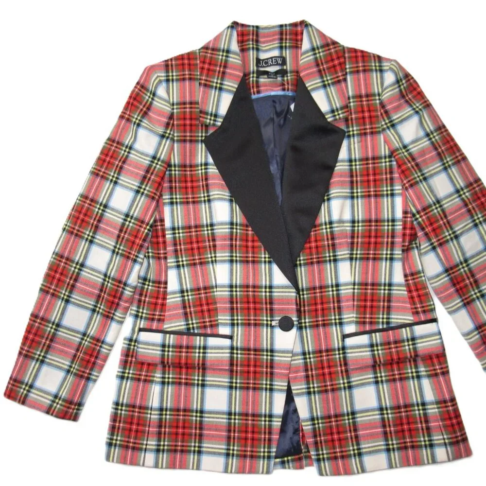 NWT J.Crew Petite Willa Blazer in Ivory Snowy Stewart Tartan Wool Jacket 6P